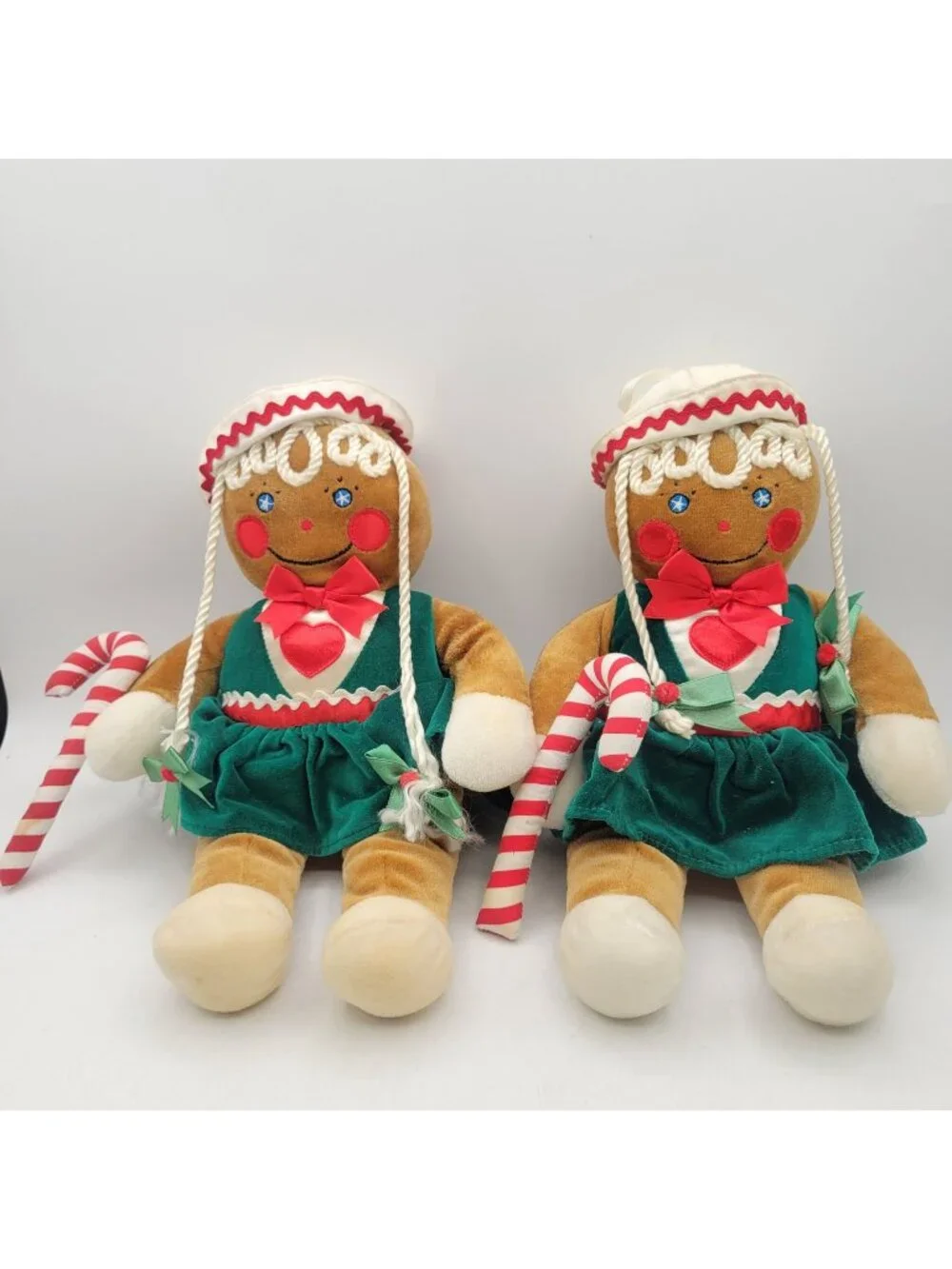 Target Christmas Gingerbread Girl Lot of 2 Plush Vintage 1990 Candy Cane Dress